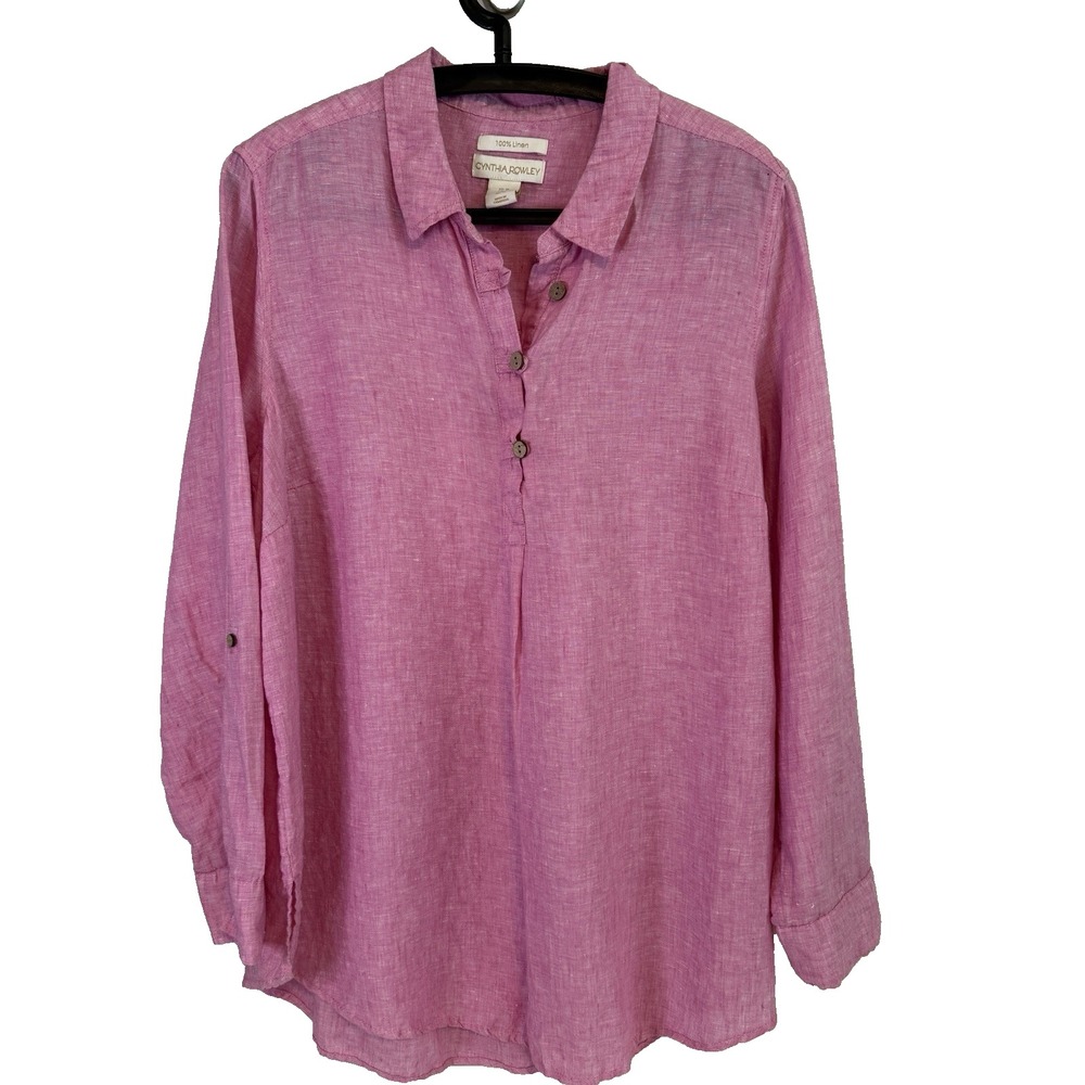 Cynthia Rowley Pink Linen Tunic Top 1X Roll-up Sleeve Lightweight Flowy Relaxed